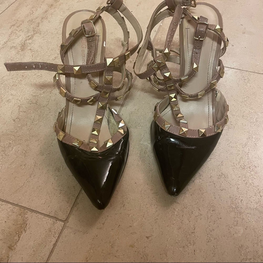 BCBG black/nude rockstud heels